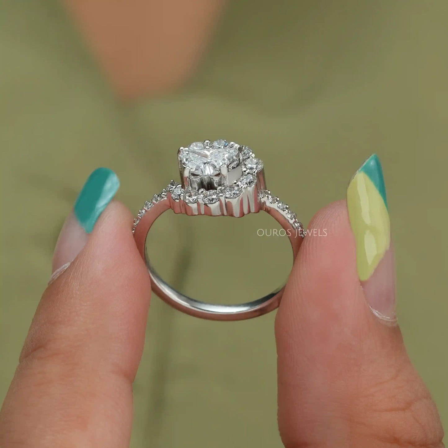 Butterfly Cut Diamond Half Halo Ring