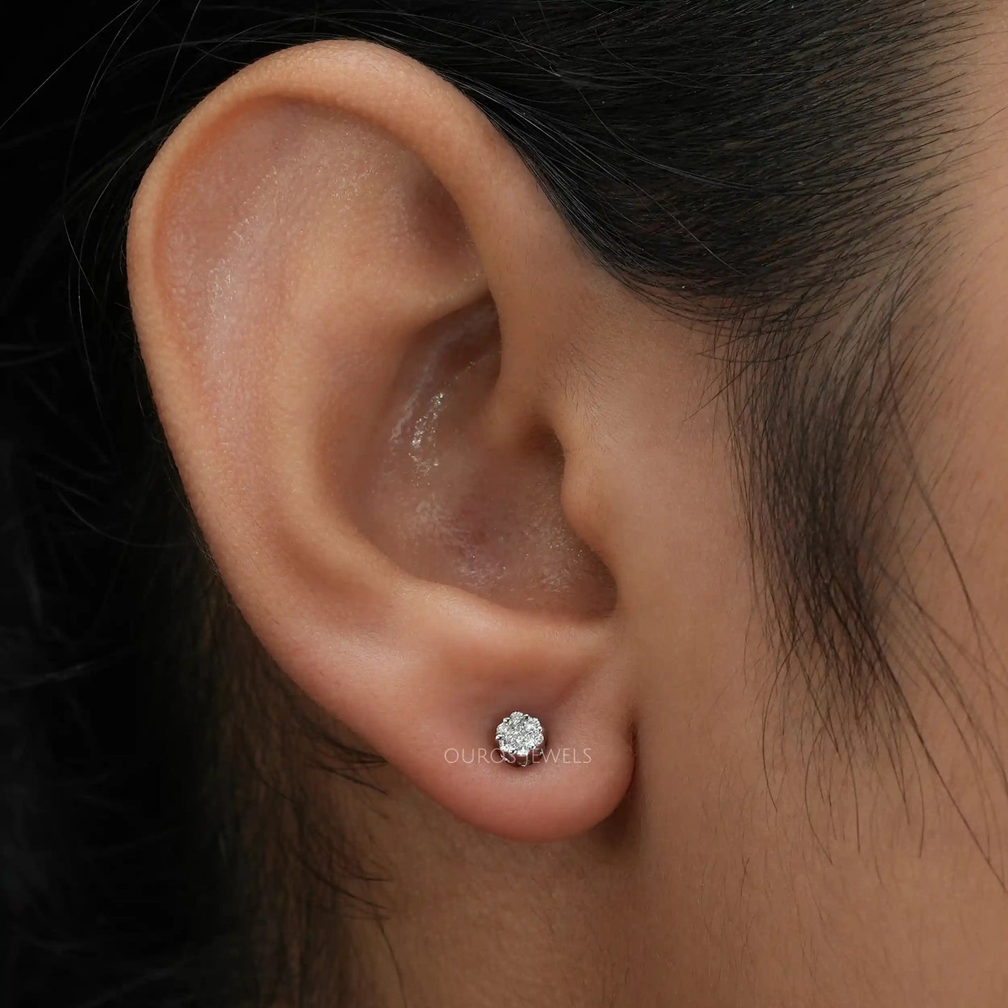 Round Lab Diamond Halo Earring