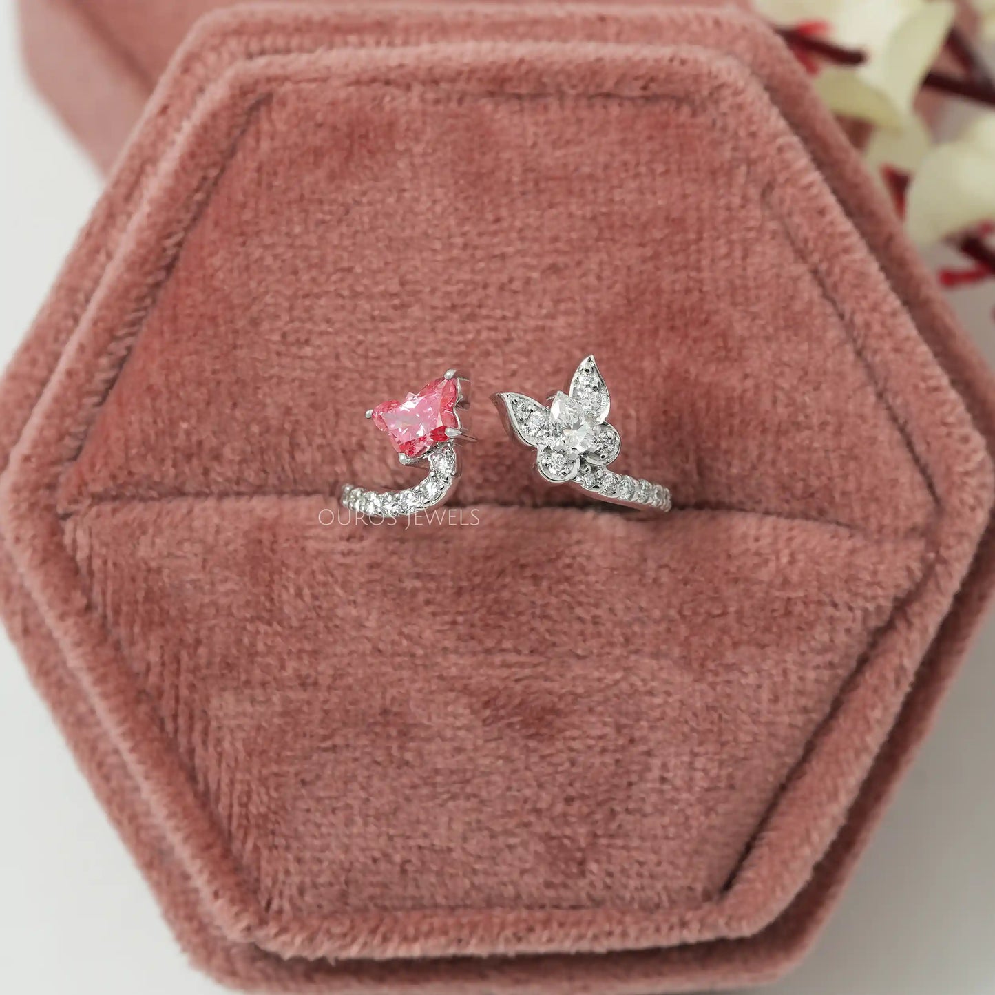 Pink Butterfly & Pear Cut Open Ring
