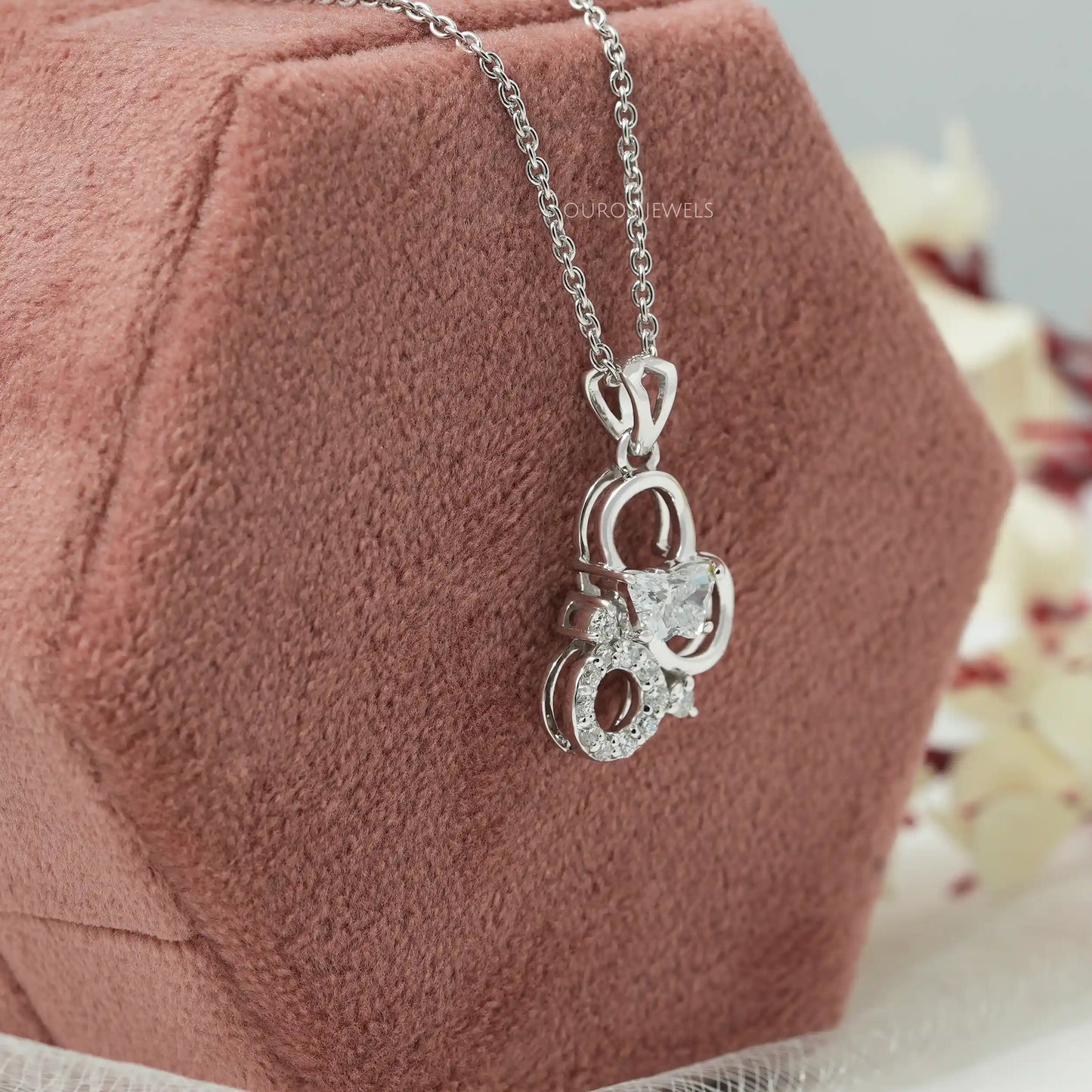 Triple Circle Butterfly Diamond Necklace