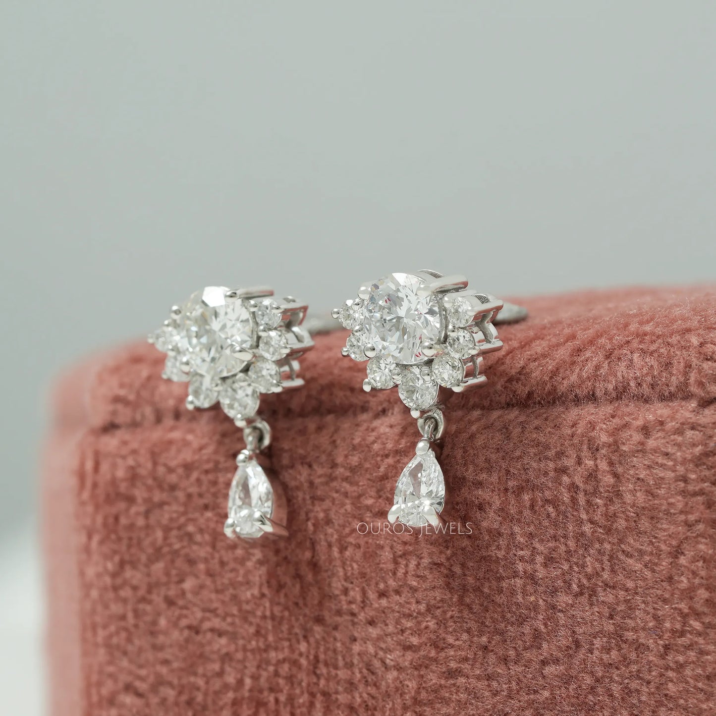 Round & Pear Diamond Drop Earrings