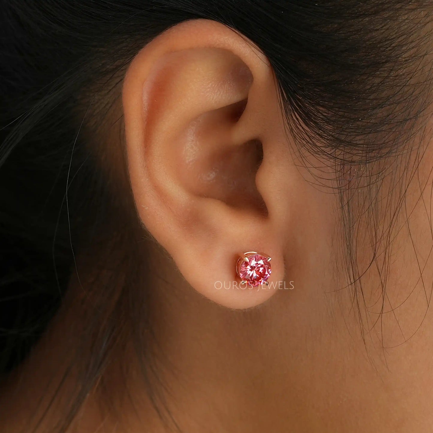 Pink Round Stud Earrings