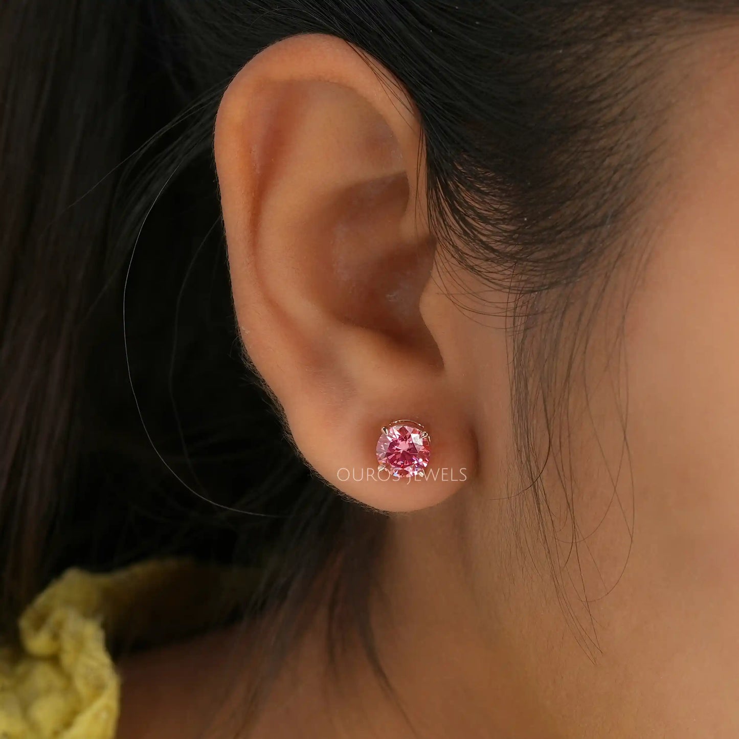 Pink Round Stud Earrings