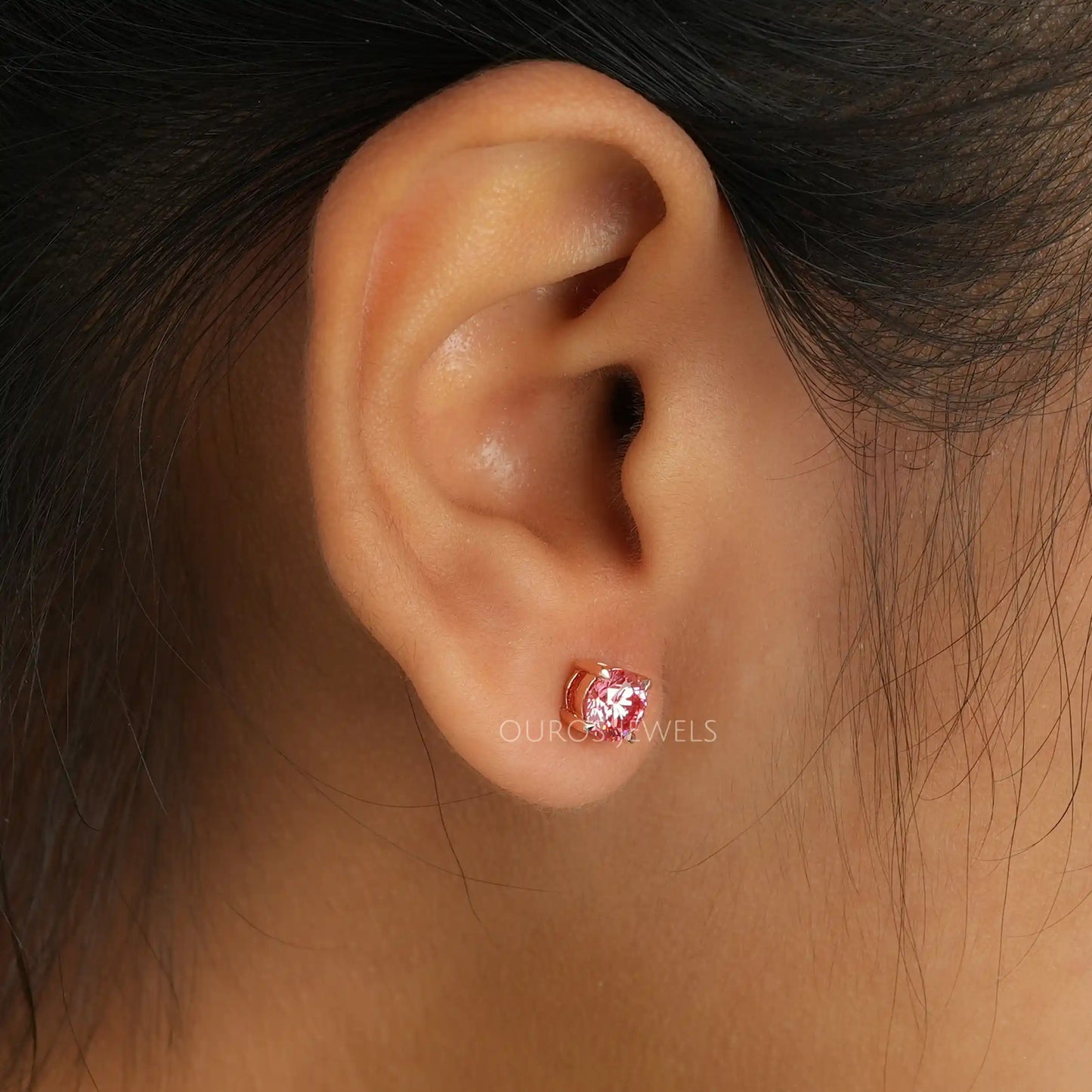 Fancy Pink Round Cut Stud Earrings
