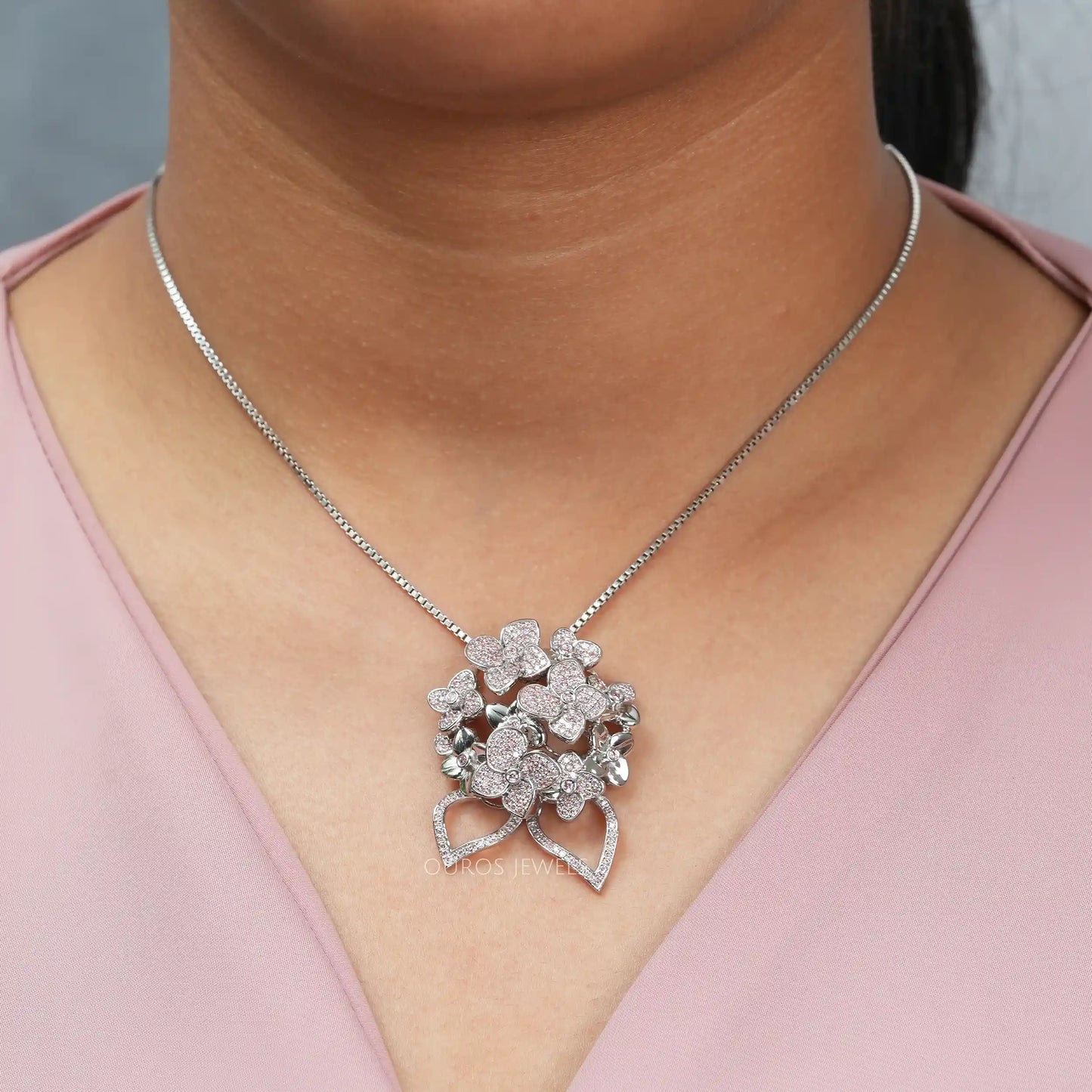Fancy Pink Round Diamond Necklace