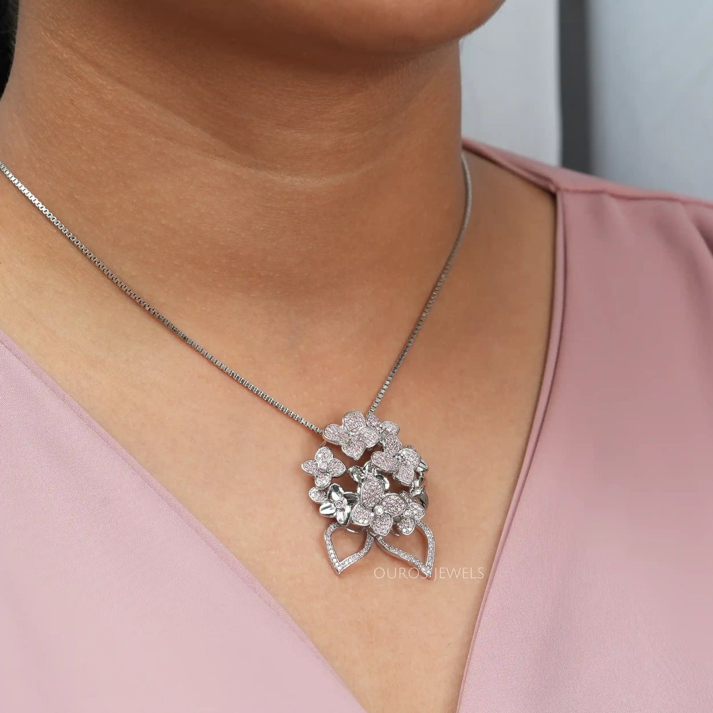Fancy Pink Round Diamond Necklace