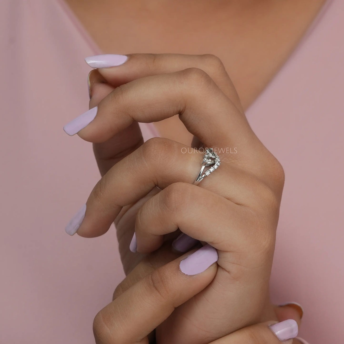 Olive Pear Diamond Dainty Ring