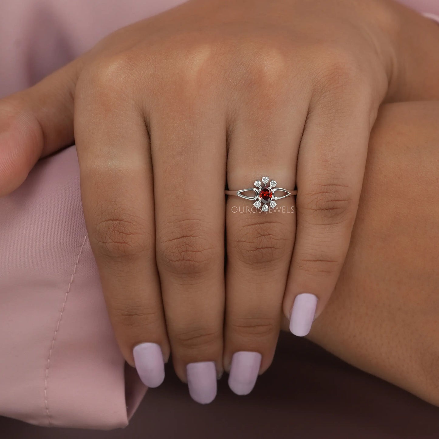 Red Oval Cluster Engagement Ring