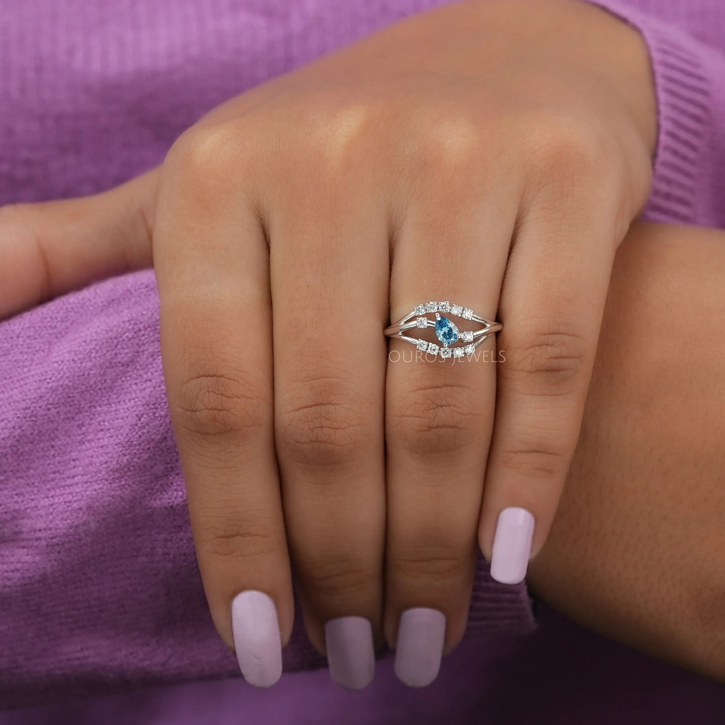 Blue Pear And Round Cluster Ring