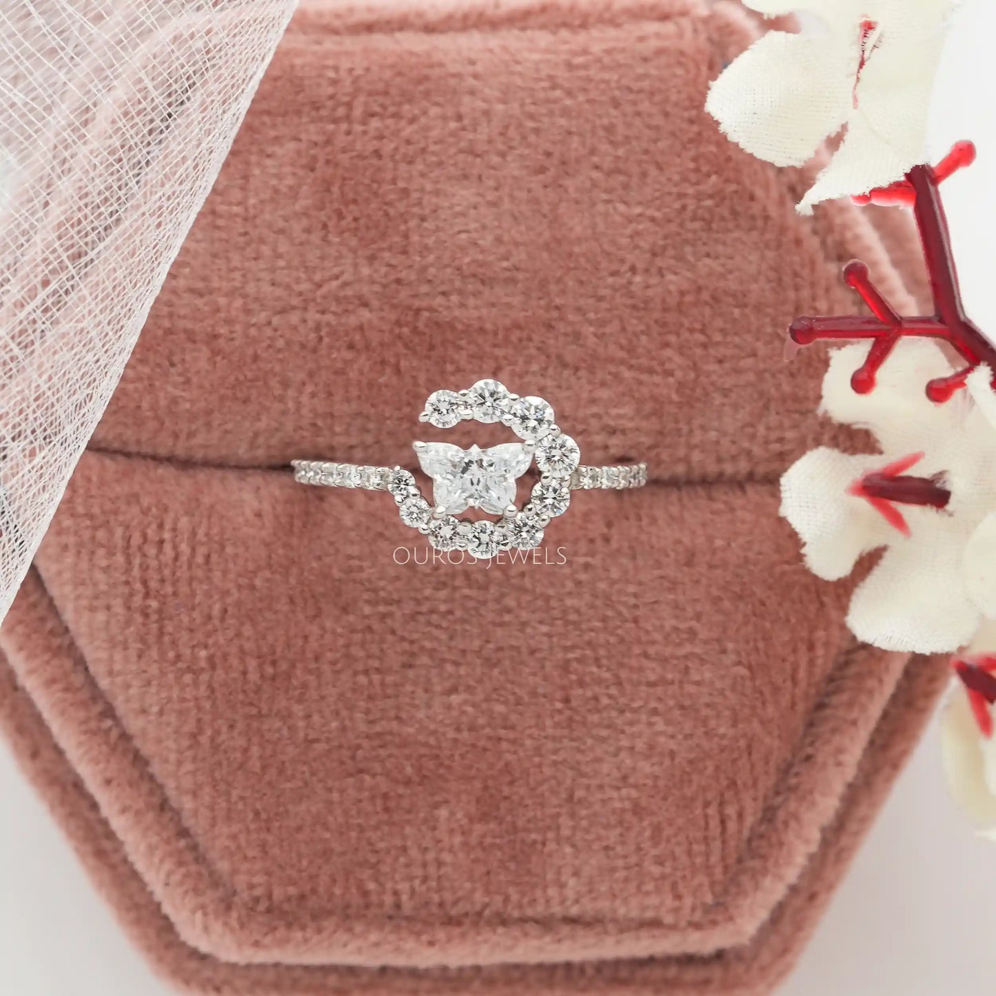 Butterfly Cut Diamond Half Halo Ring
