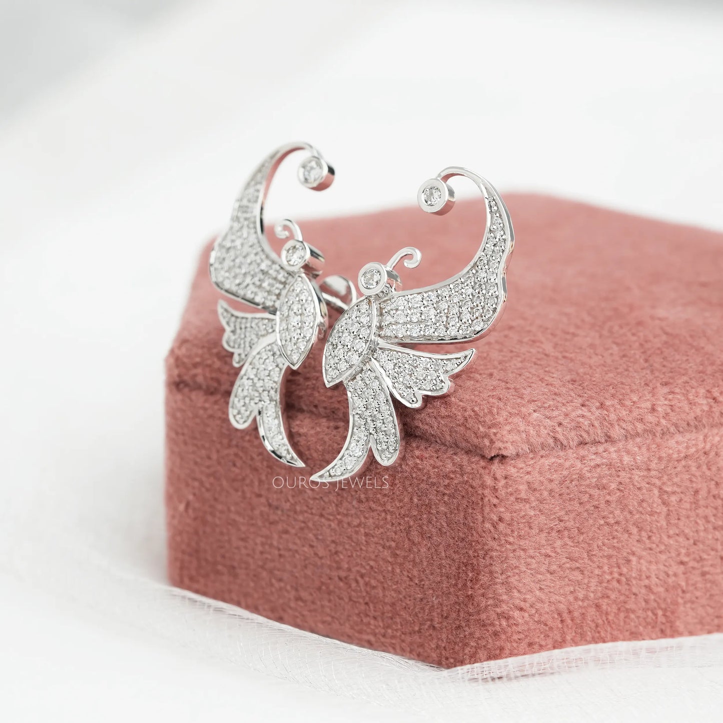 Round Pave Diamond Butterfly Earrings