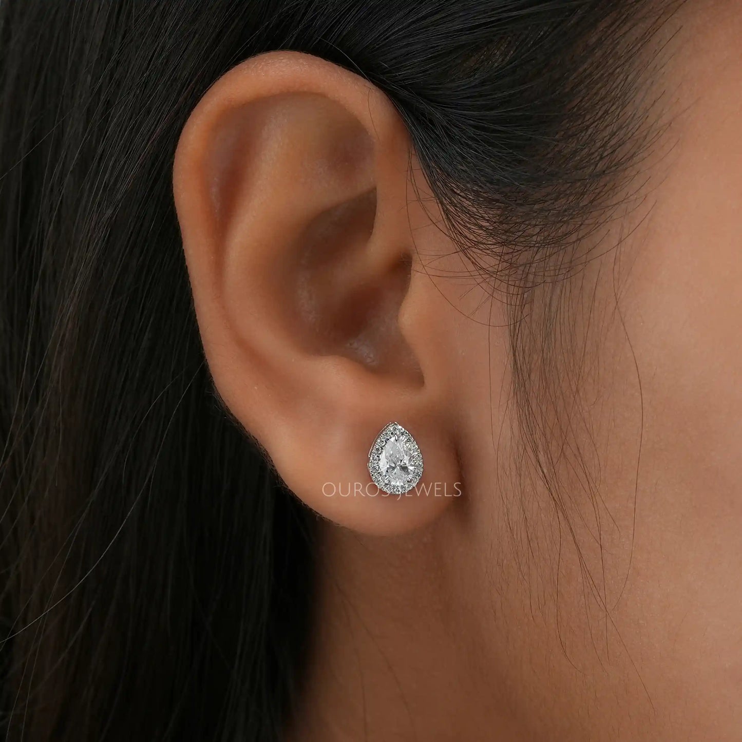 Pear Cut Halo Stud Earrings