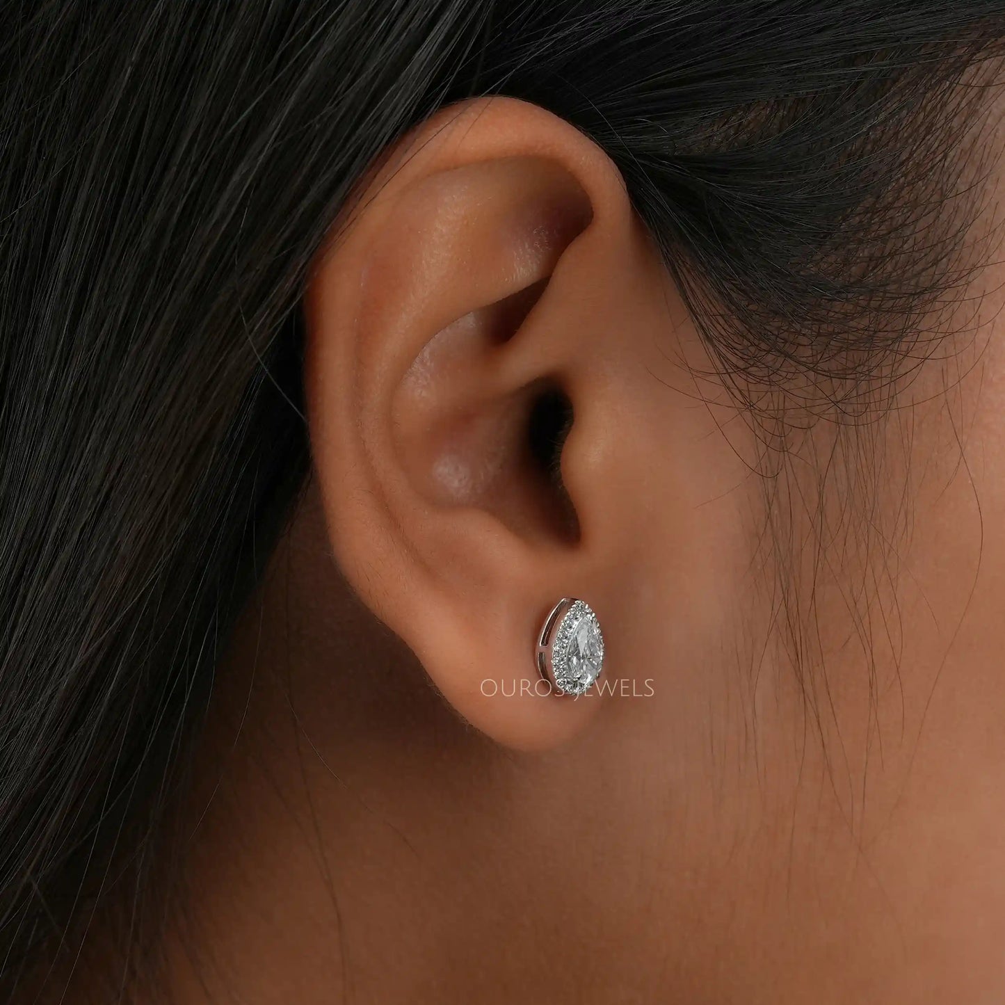 Pear Cut Halo Stud Earrings