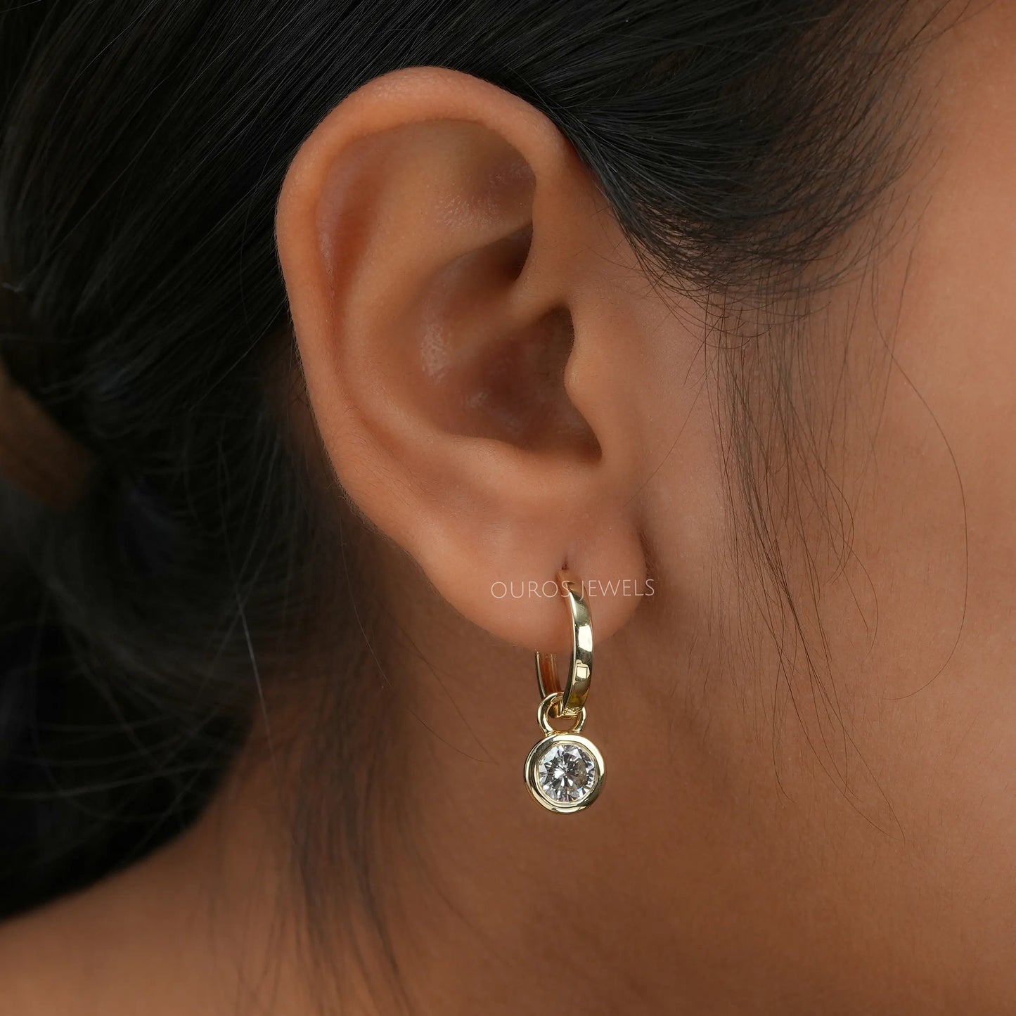 Round Lab Diamond Hoop Drop Earrings