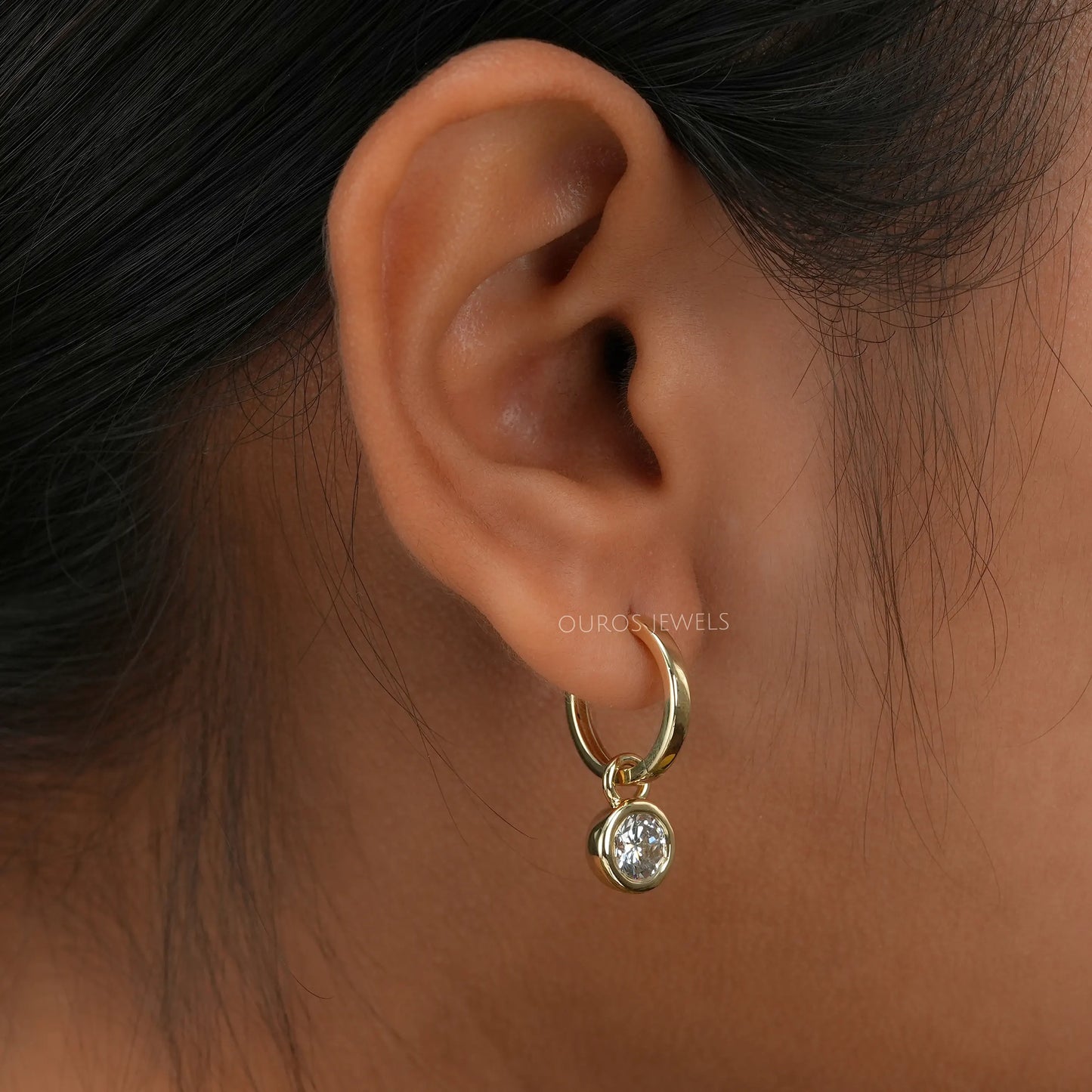 Round Lab Diamond Hoop Drop Earrings