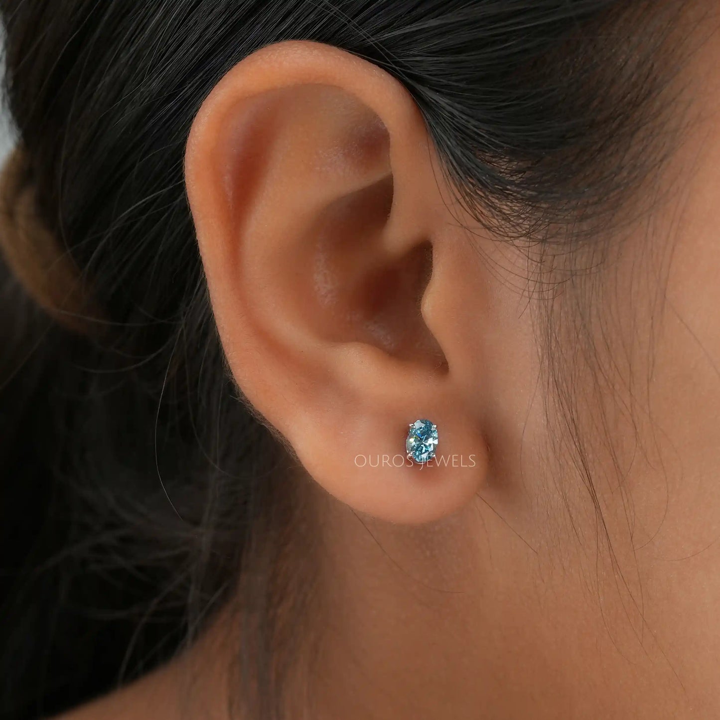 Blue Oval Brilliant Cut Stud Earrings