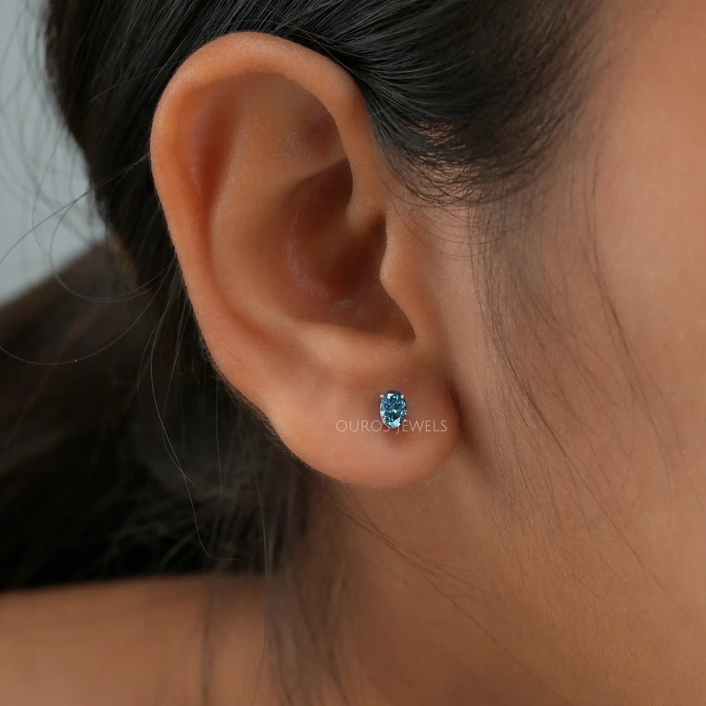 Blue Oval Cut Stud Earrings