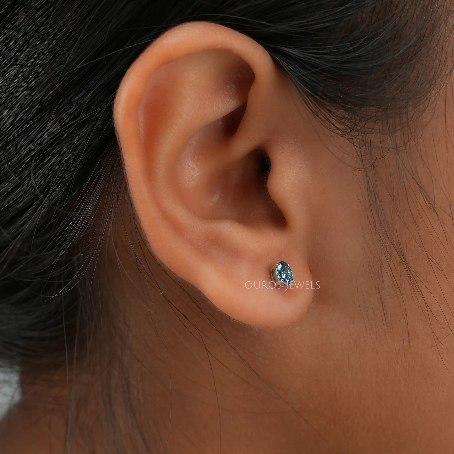 Blue Oval Cut Stud Earrings