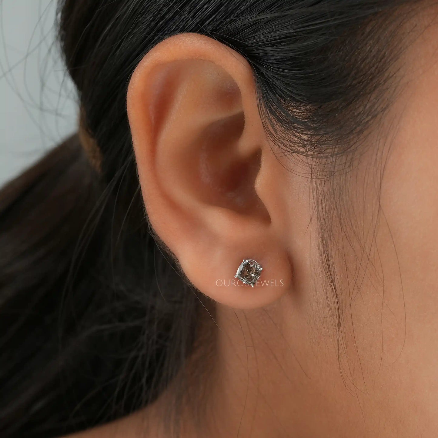 Olive Cushion Cut Stud Earrings