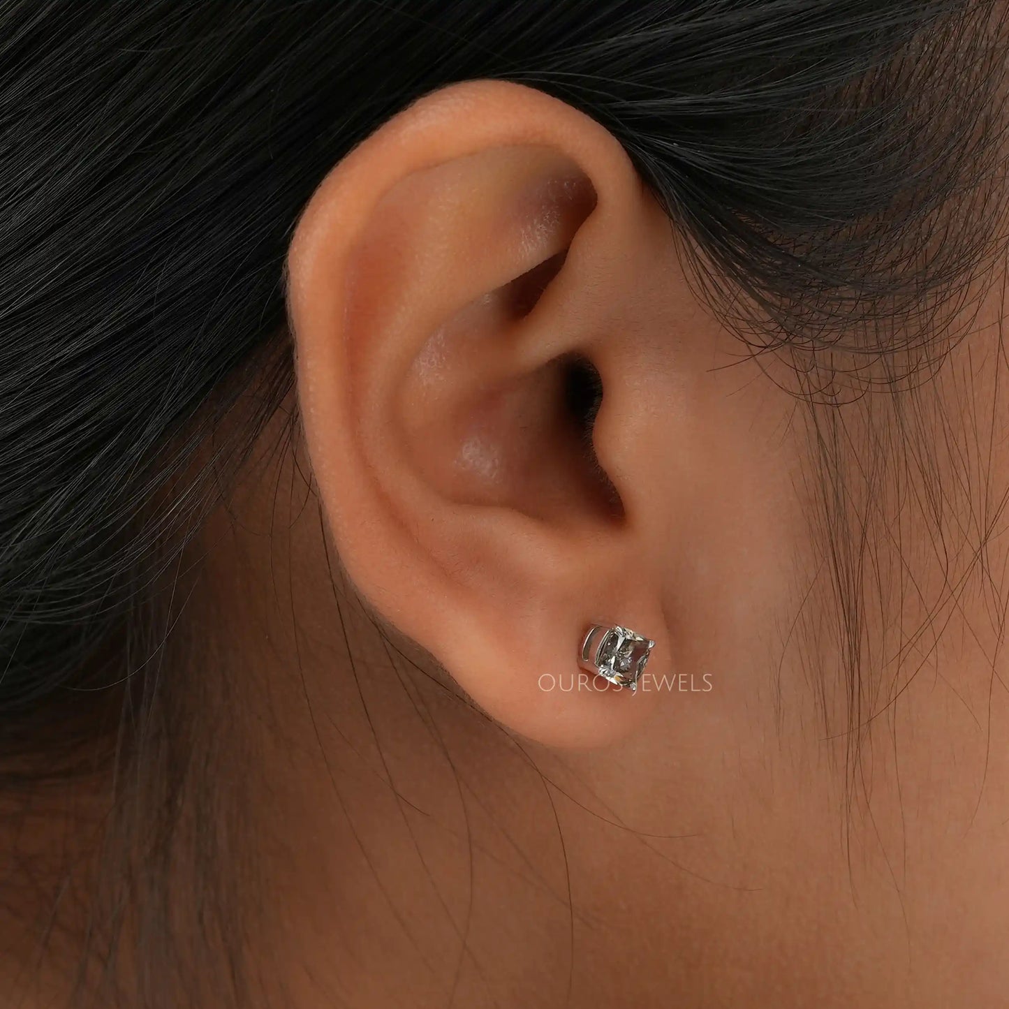 Olive Cushion Cut Stud Earrings