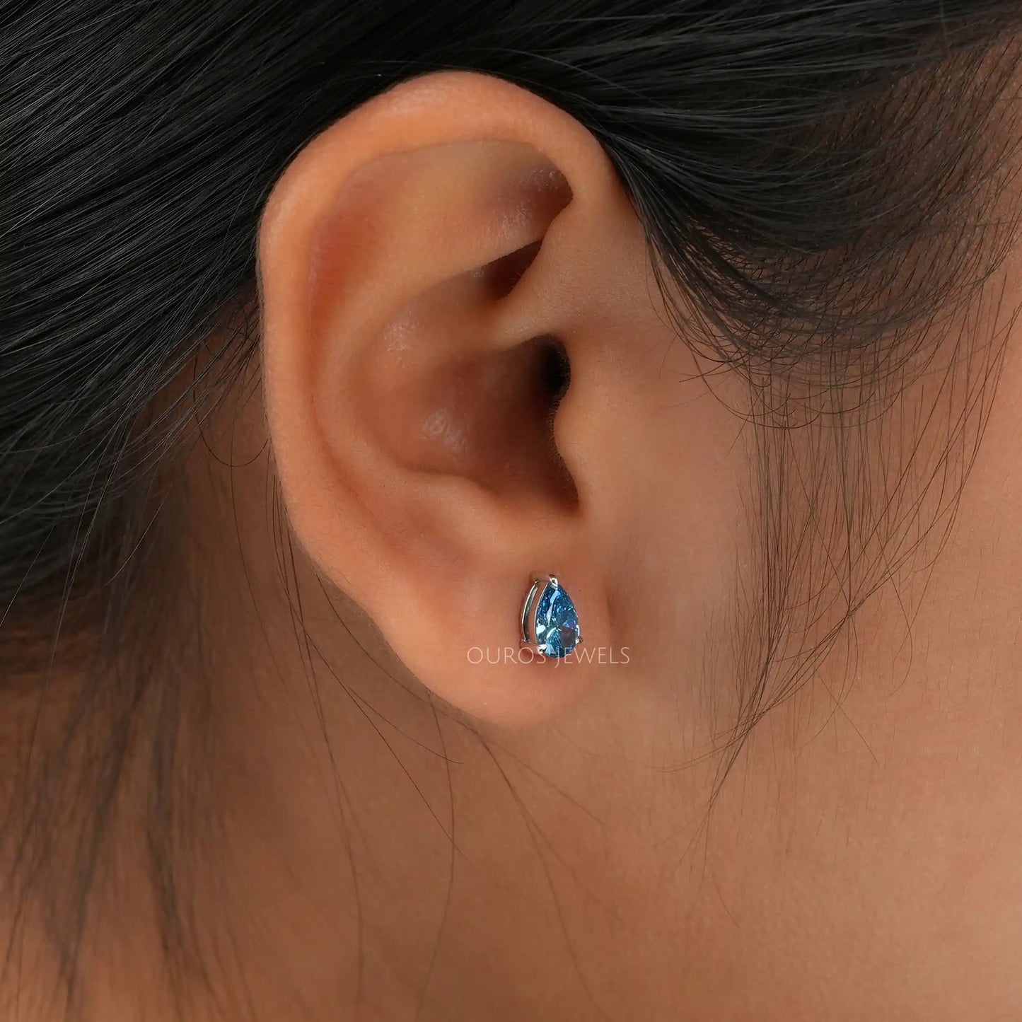 Blue Pear Diamond Earring