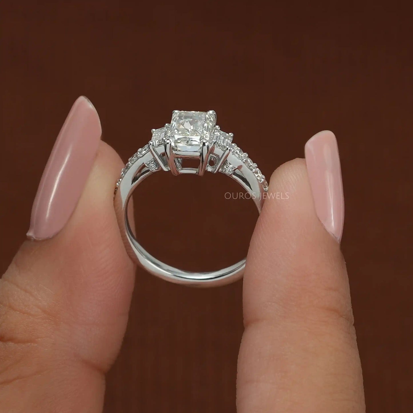 Radiant Cut Diamond Solitaire Accent Ring