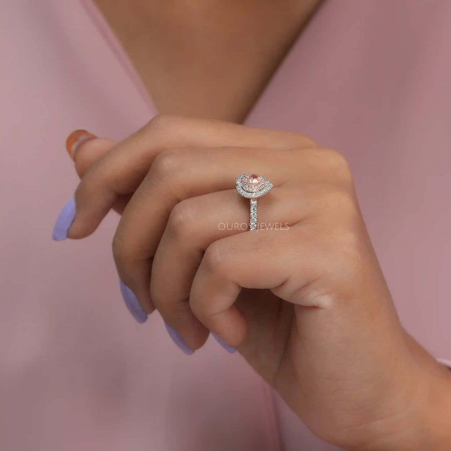 Pink Heart Diamond Double Halo Ring