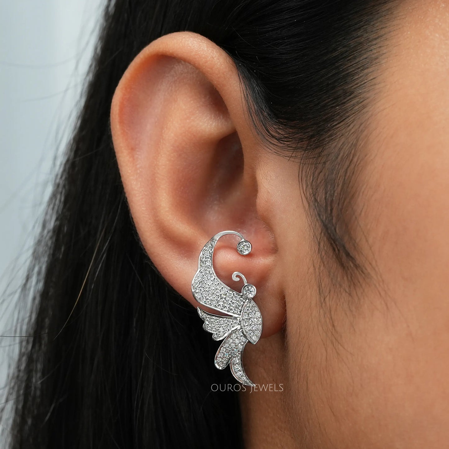 Round Pave Diamond Butterfly Earrings
