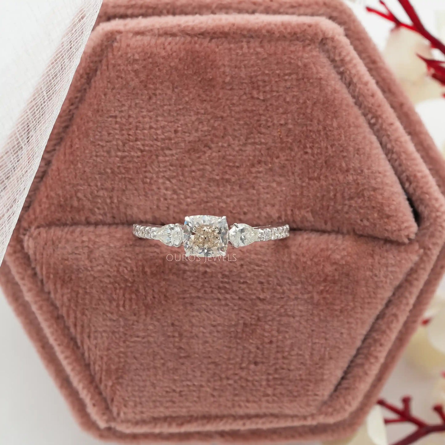 Cushion Cut Solitaire Accent Ring