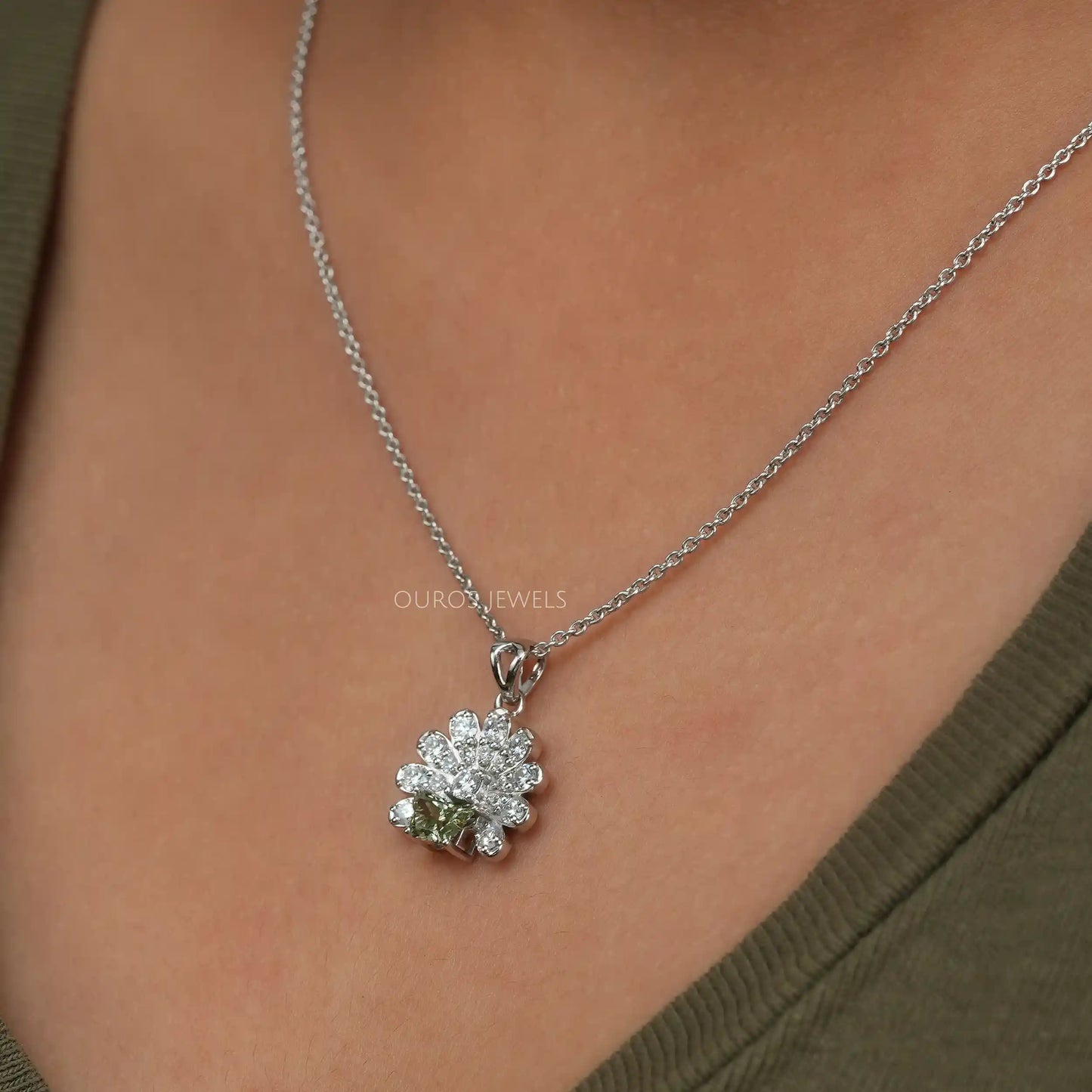 Green Butterfly Cut Floral Cluster Necklace