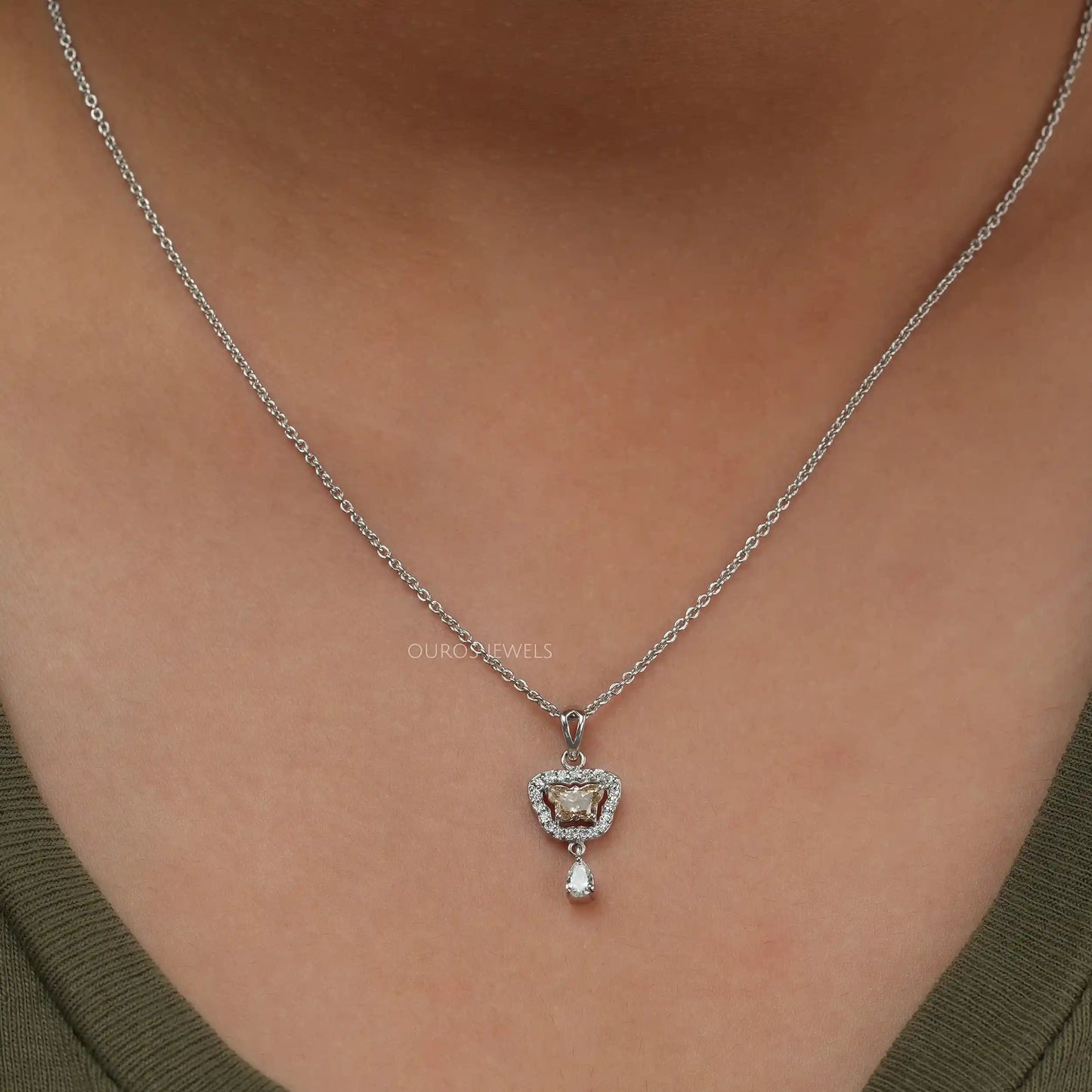 Yellow Butterfly Cut Halo Necklace