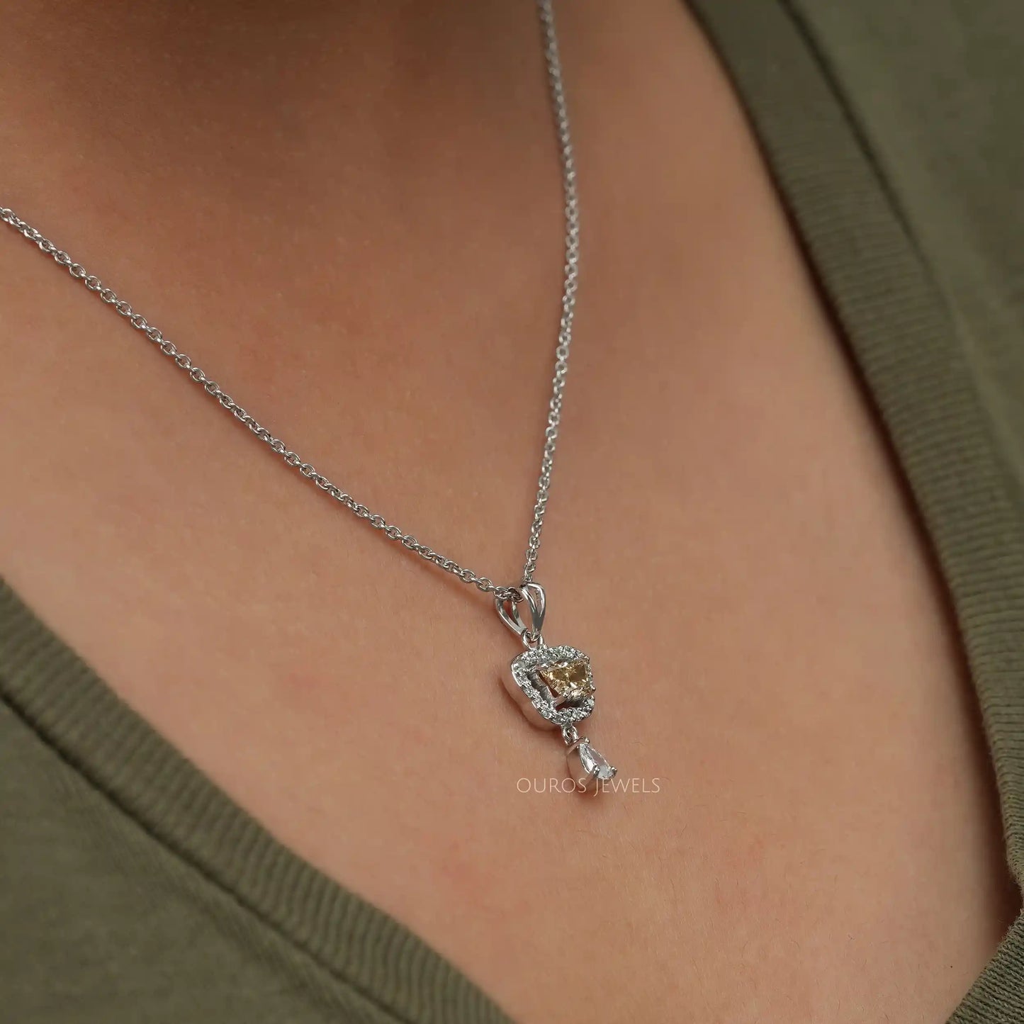 Yellow Butterfly Cut Halo Necklace