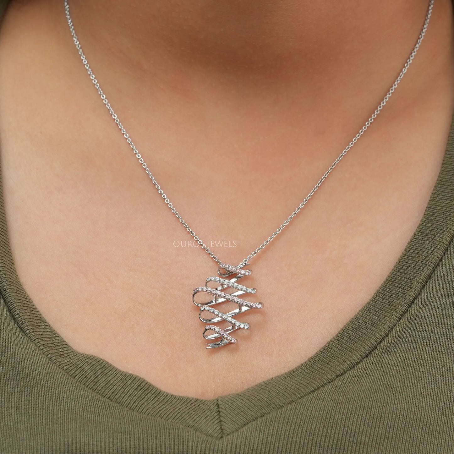 Round Lab Diamond Spiral Necklace
