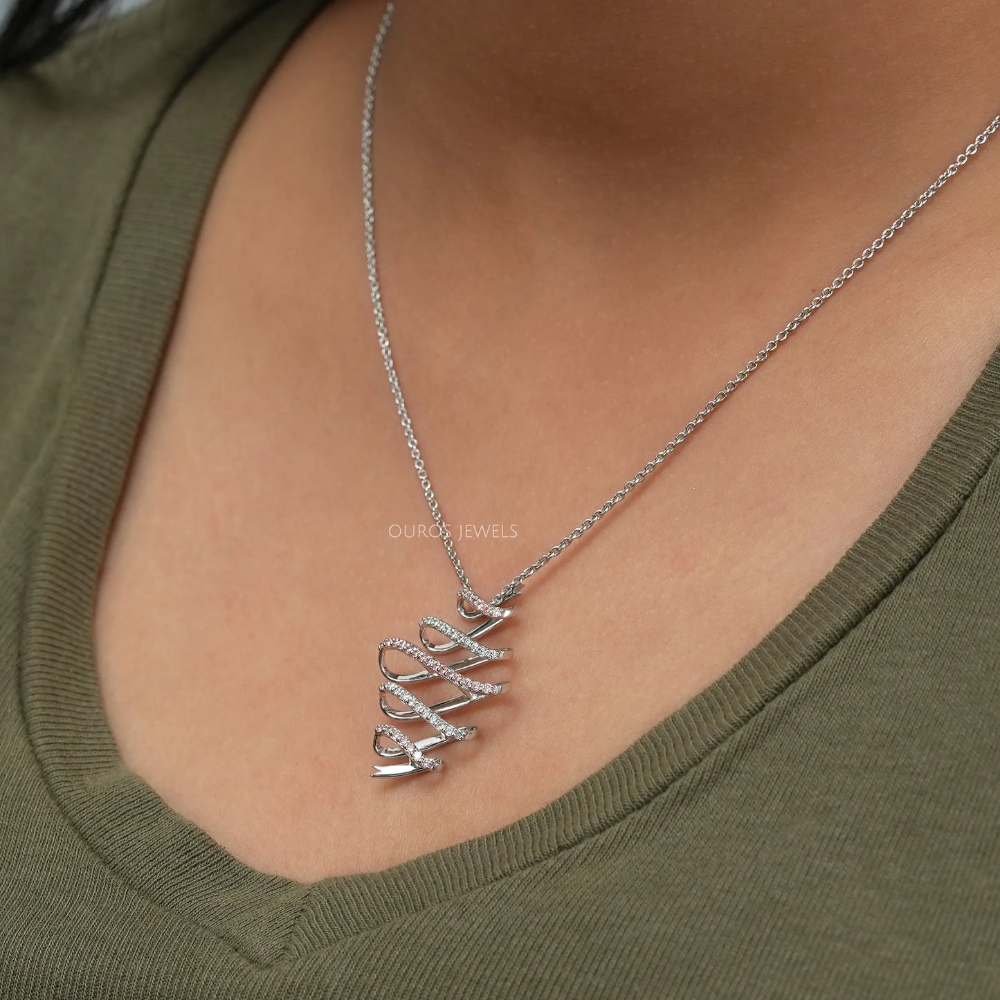 Round Lab Diamond Spiral Necklace