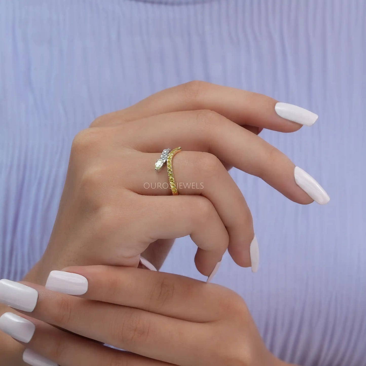 Yellow Pear & Round Cut Bypass Ring