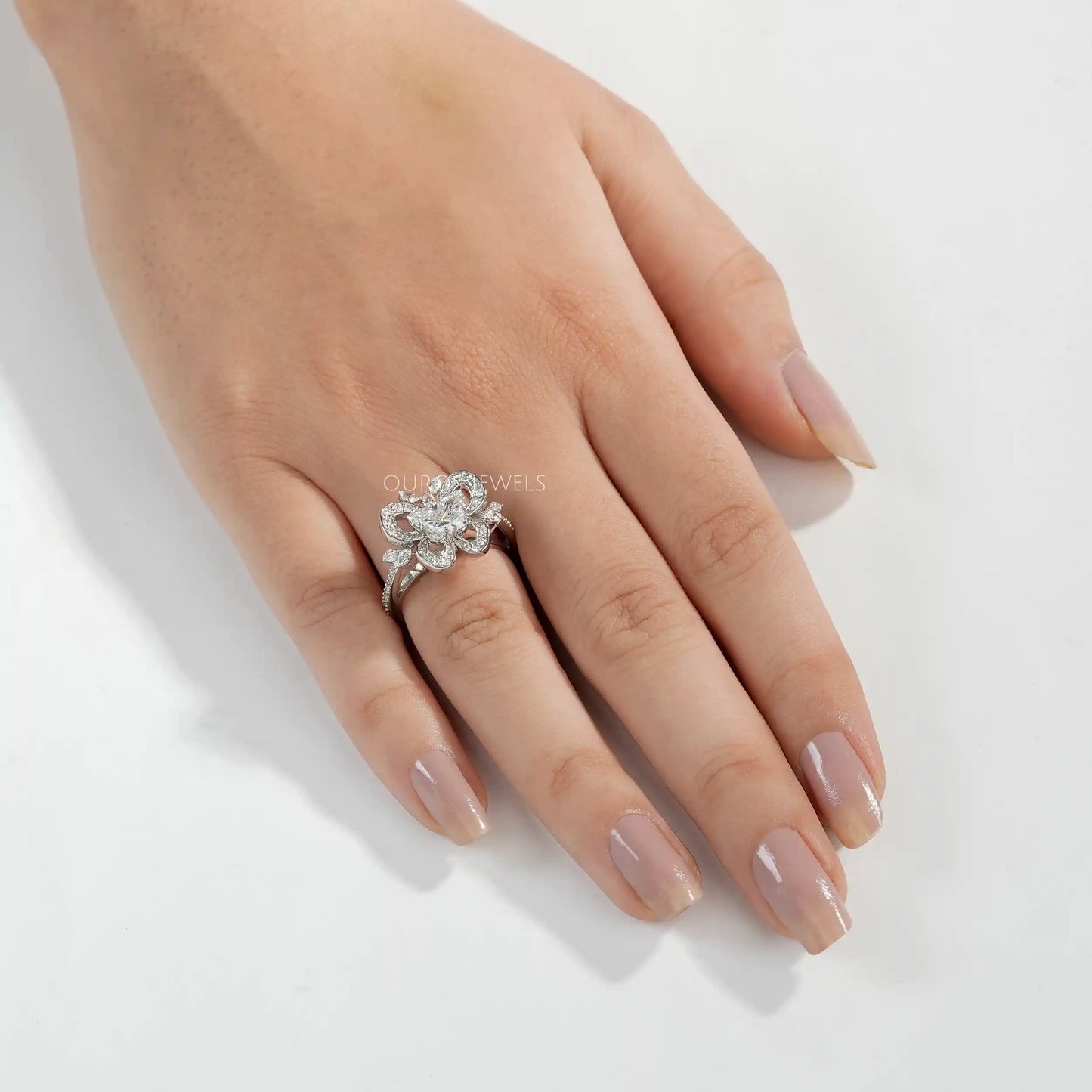 Butterfly Cluster Diamond Engagement Ring