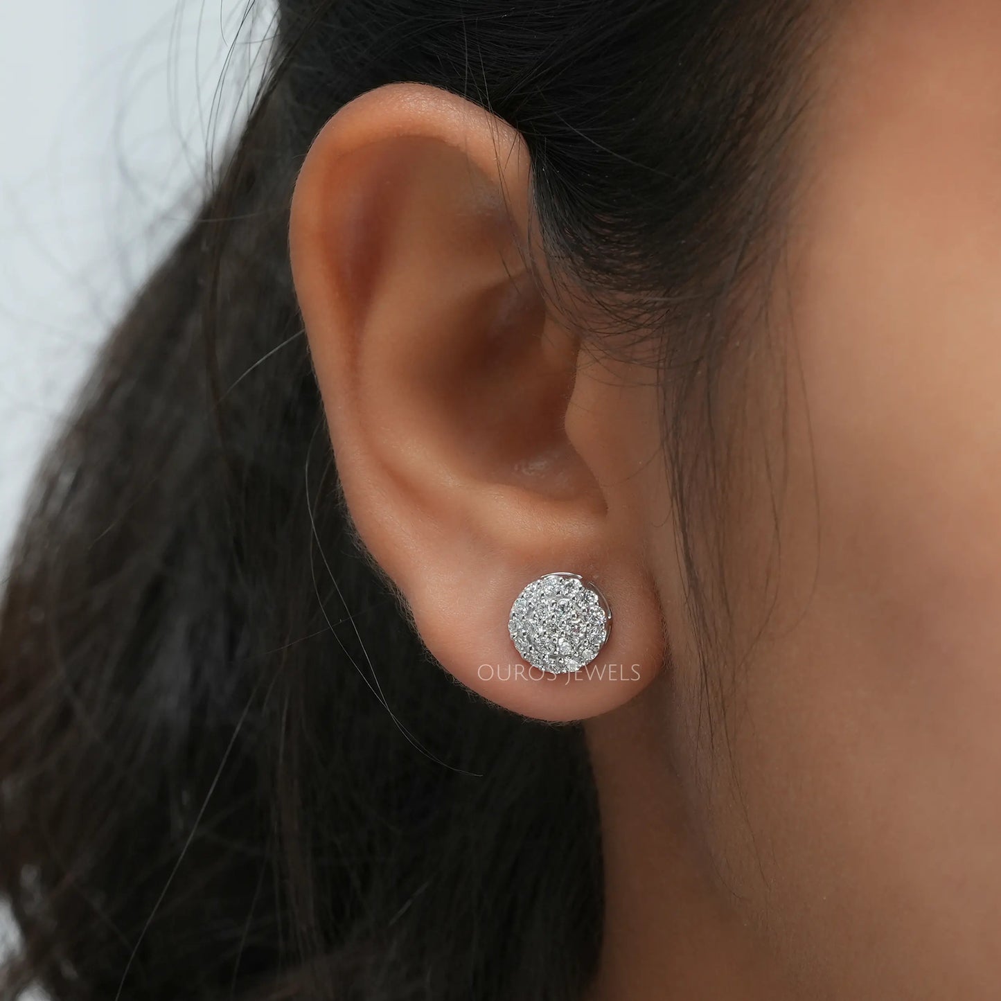 Round Lab Diamond Cluster Earrings