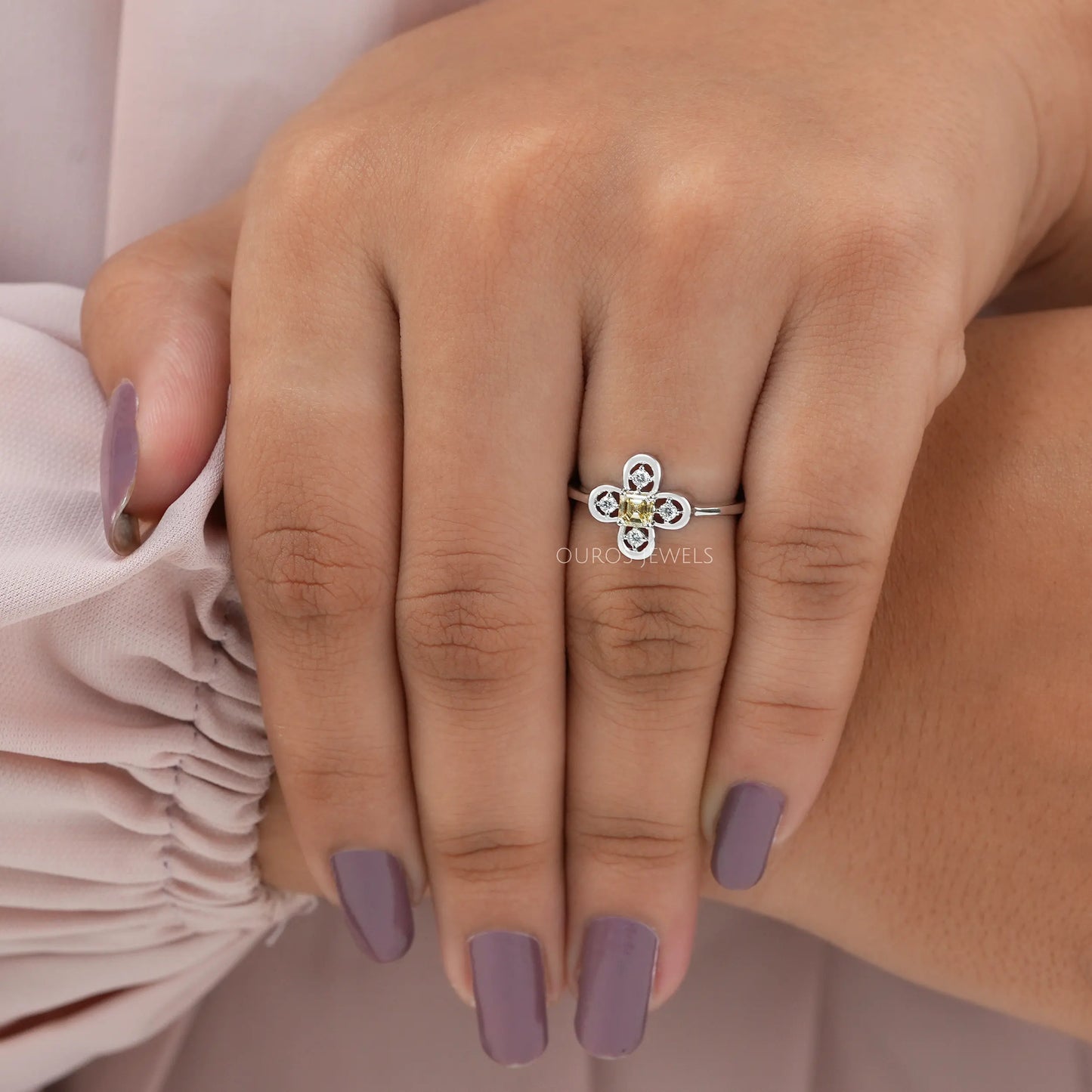 Asscher Cut Lab Diamond Flower Ring