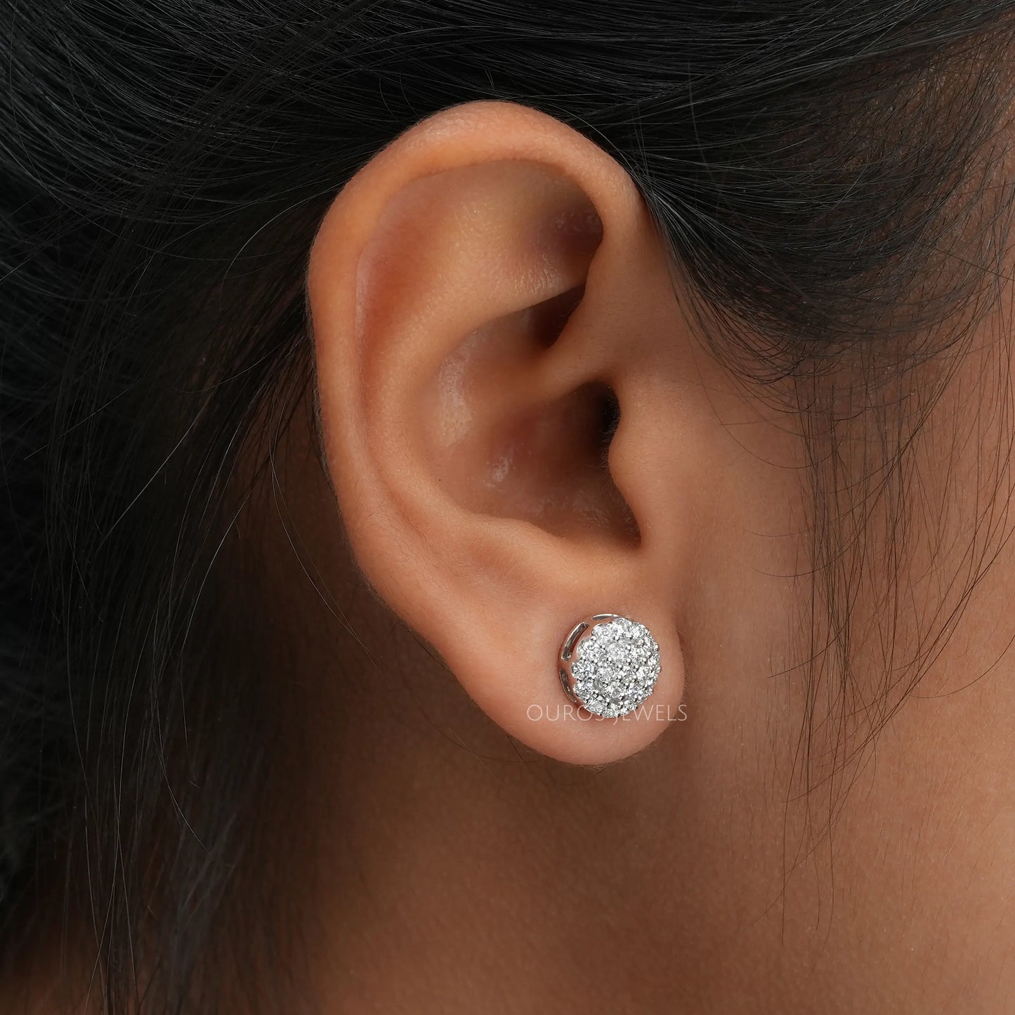 Round Lab Diamond Cluster Earrings