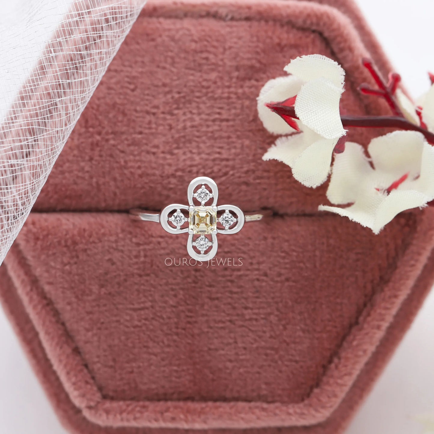 Asscher Cut Lab Diamond Flower Ring