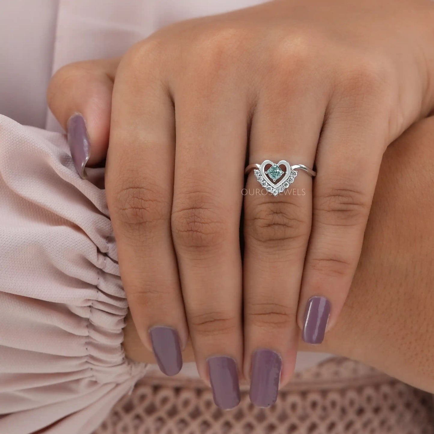 Heart Shape Green Cushion Ring