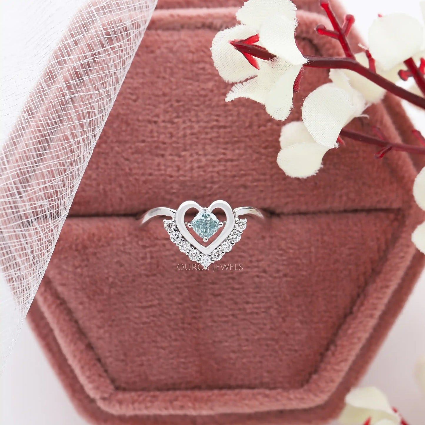 Heart Shape Green Cushion Ring