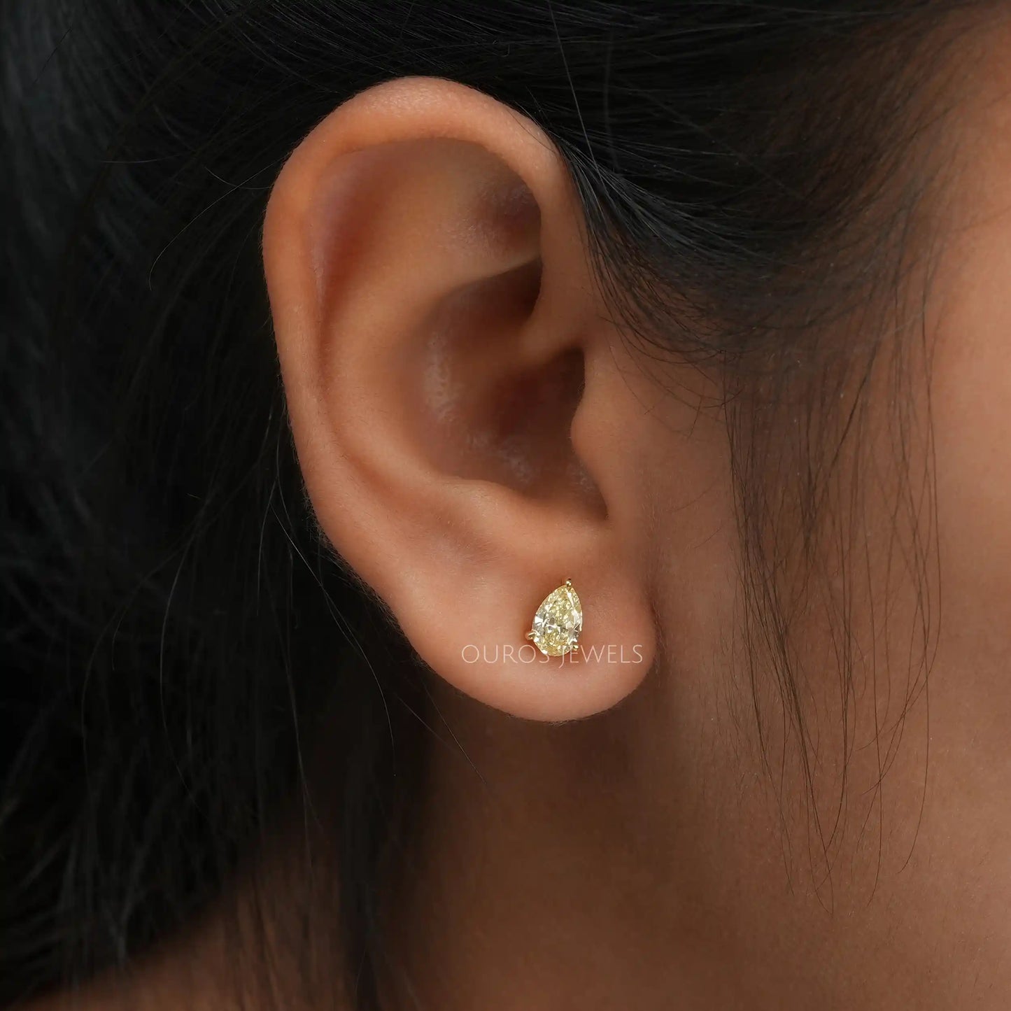 Yellow Pear Shaped Stud Earrings