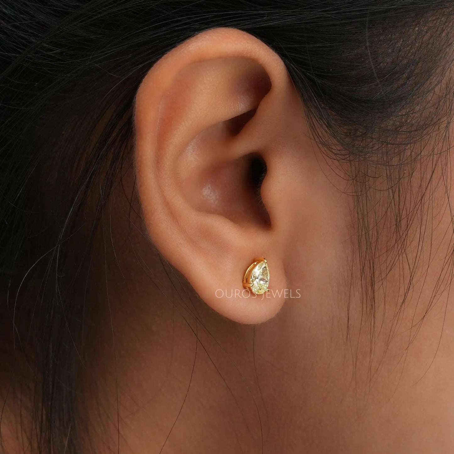 Yellow Pear Shaped Stud Earrings