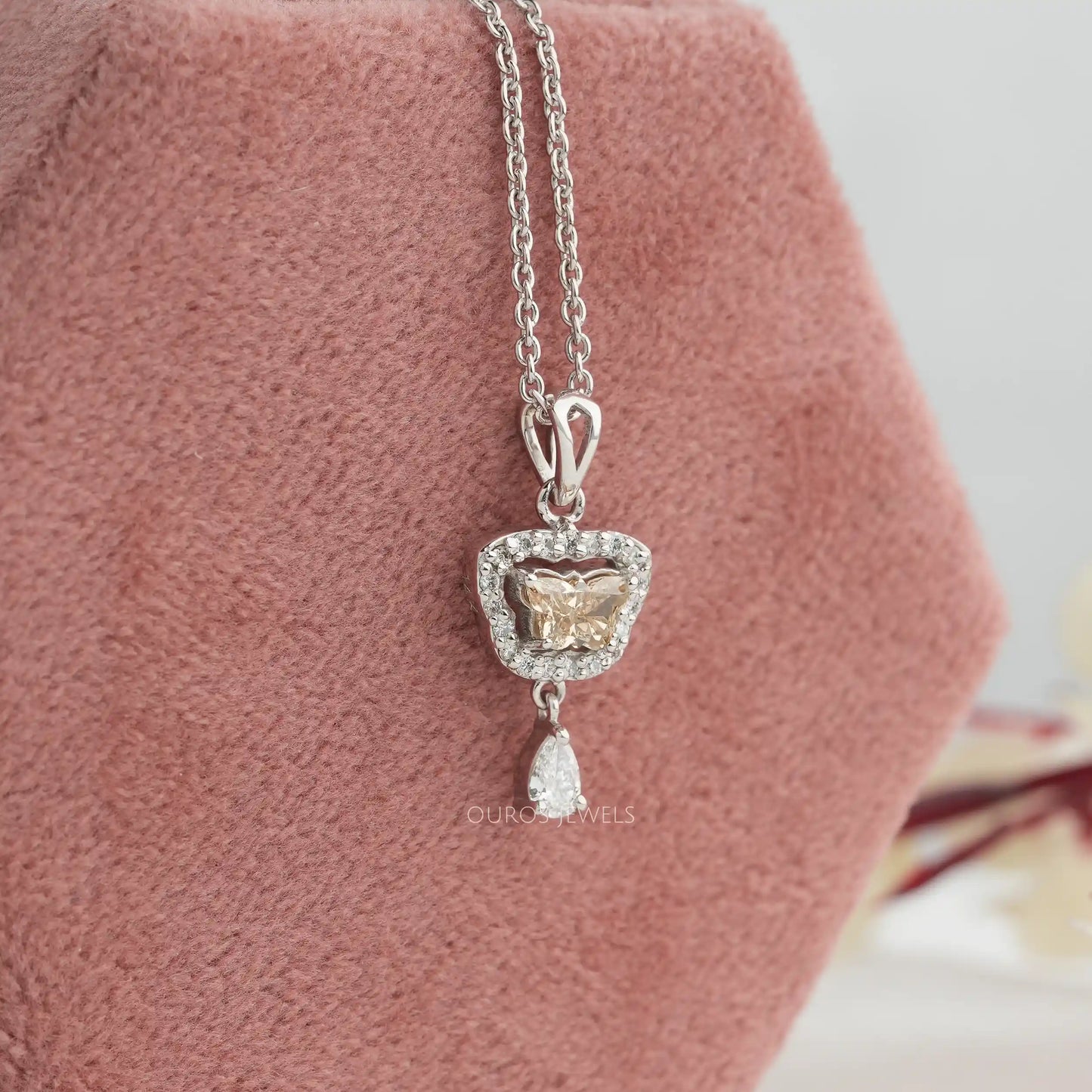 Yellow Butterfly Cut Halo Necklace