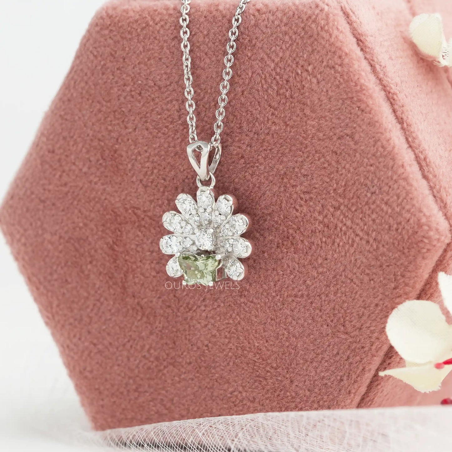 Green Butterfly Cut Floral Cluster Necklace