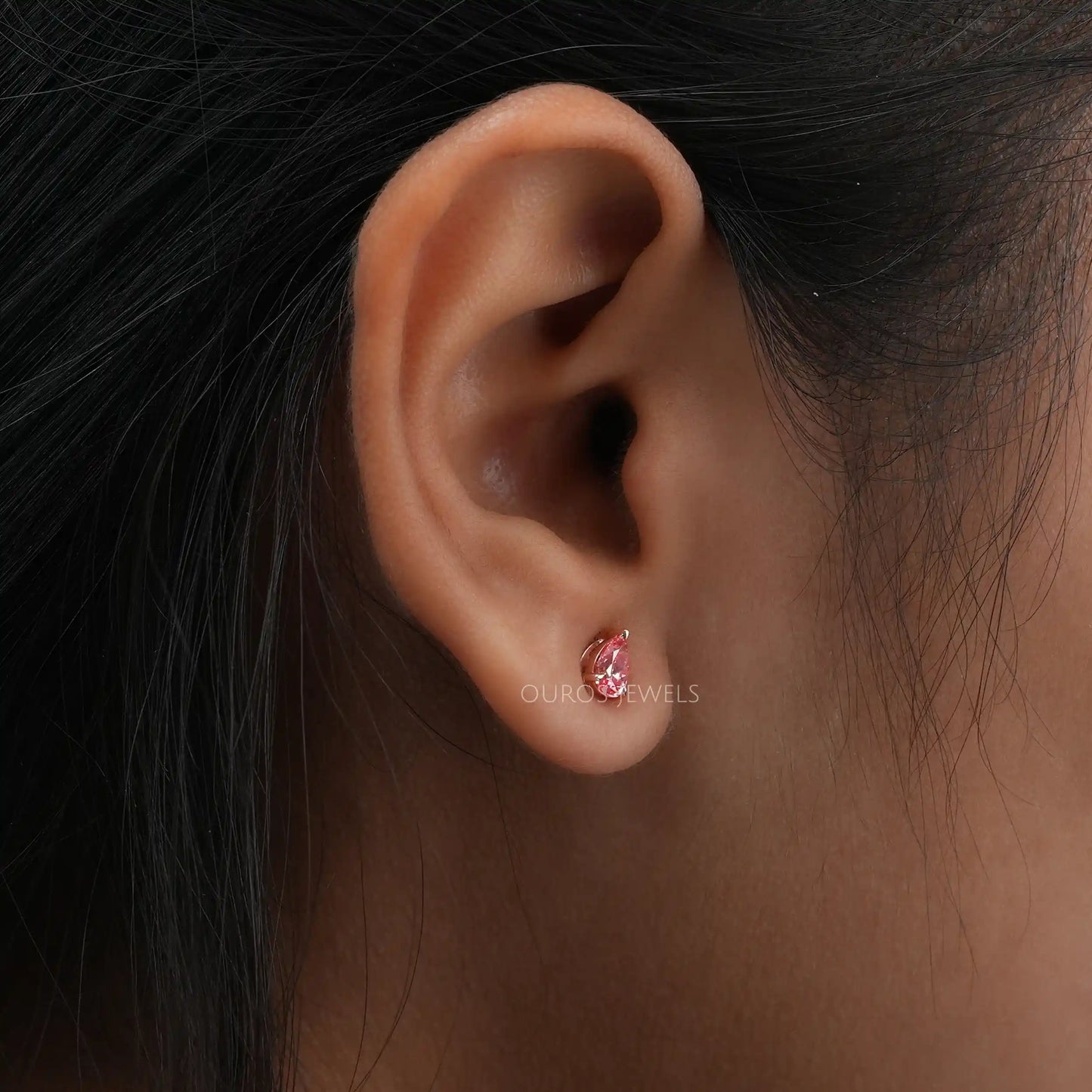 Pink Pear Shaped Stud Earrings