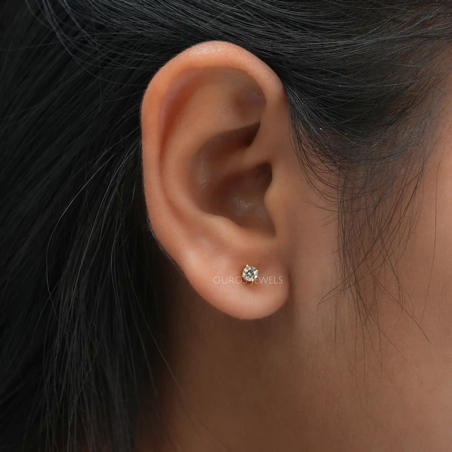 Yellow Round Diamond Stud Earrings