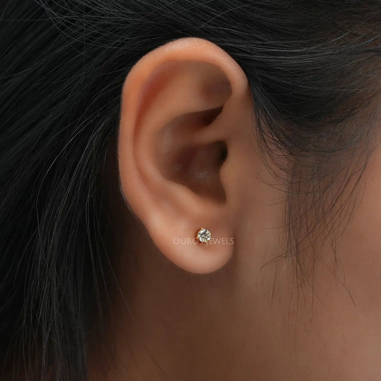 Yellow Round Diamond Stud Earrings