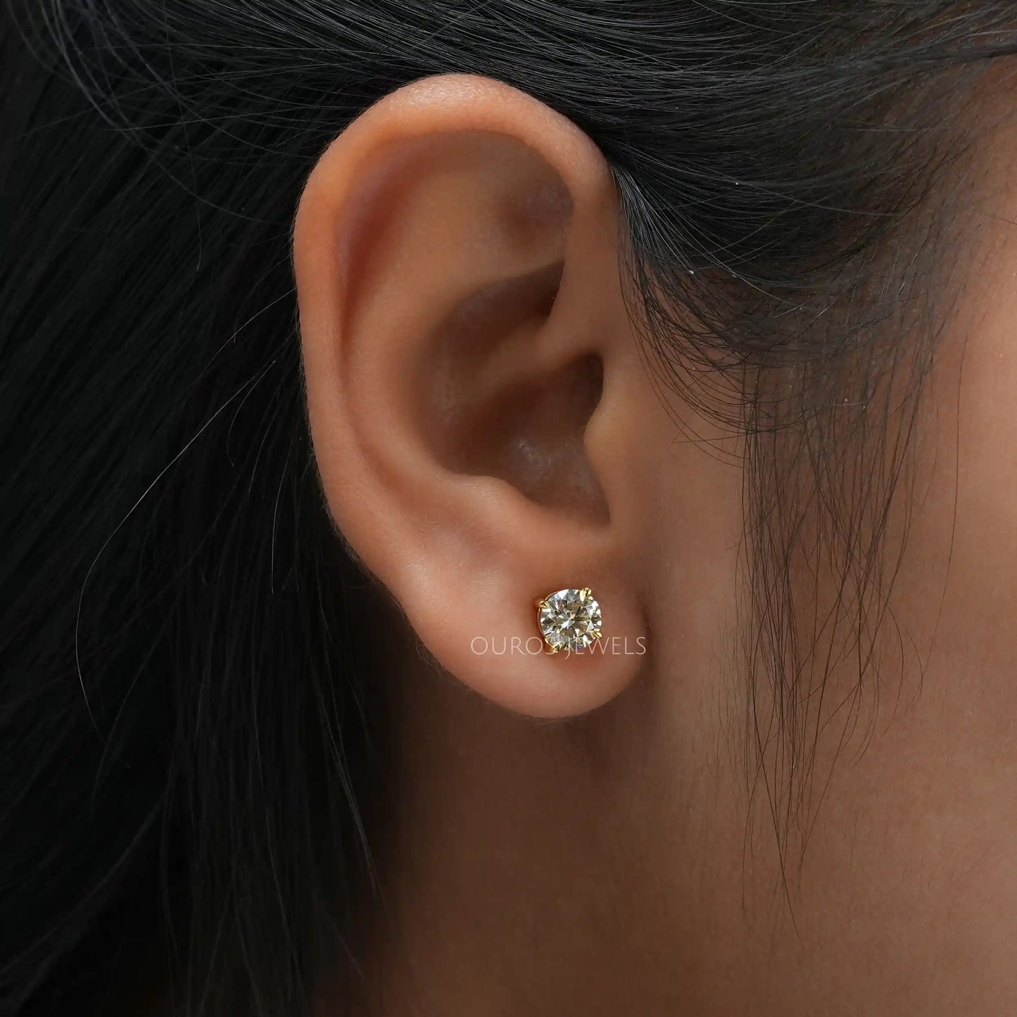 Yellow Round Cut Screw Back Earrings